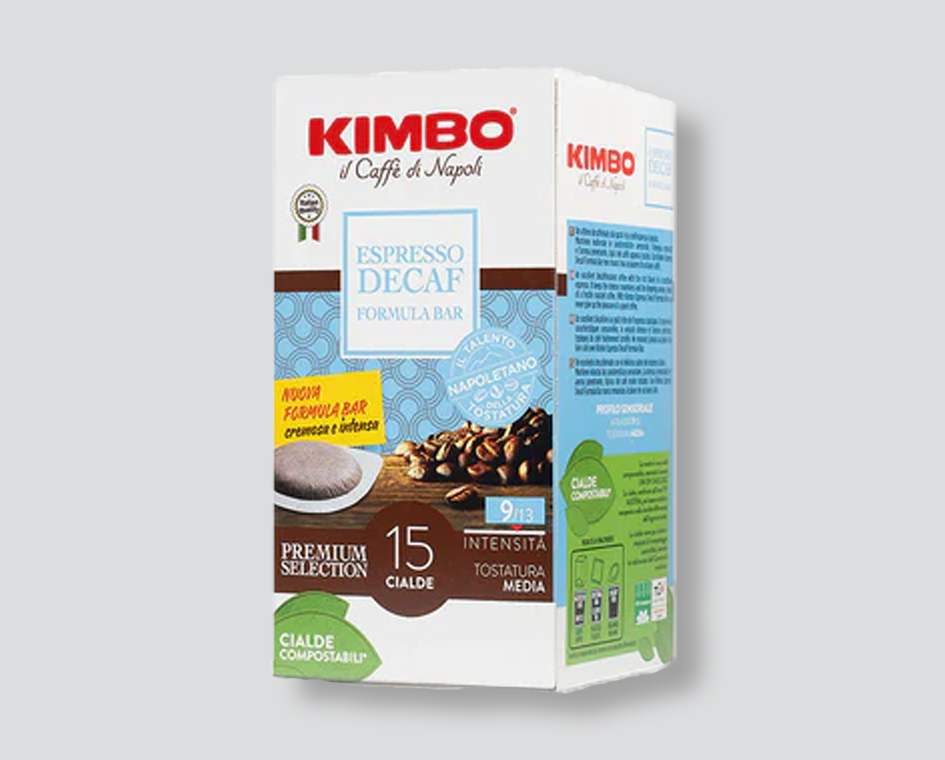 Caffè decaffeinato
Cialde E.S.E.
Kimbo Deca
Espresso senza caffeina
Cialde monodose
Caffè napoletano
Confezione da 15 cialde
Aroma intenso
Caffè in cialde
Espresso cremoso