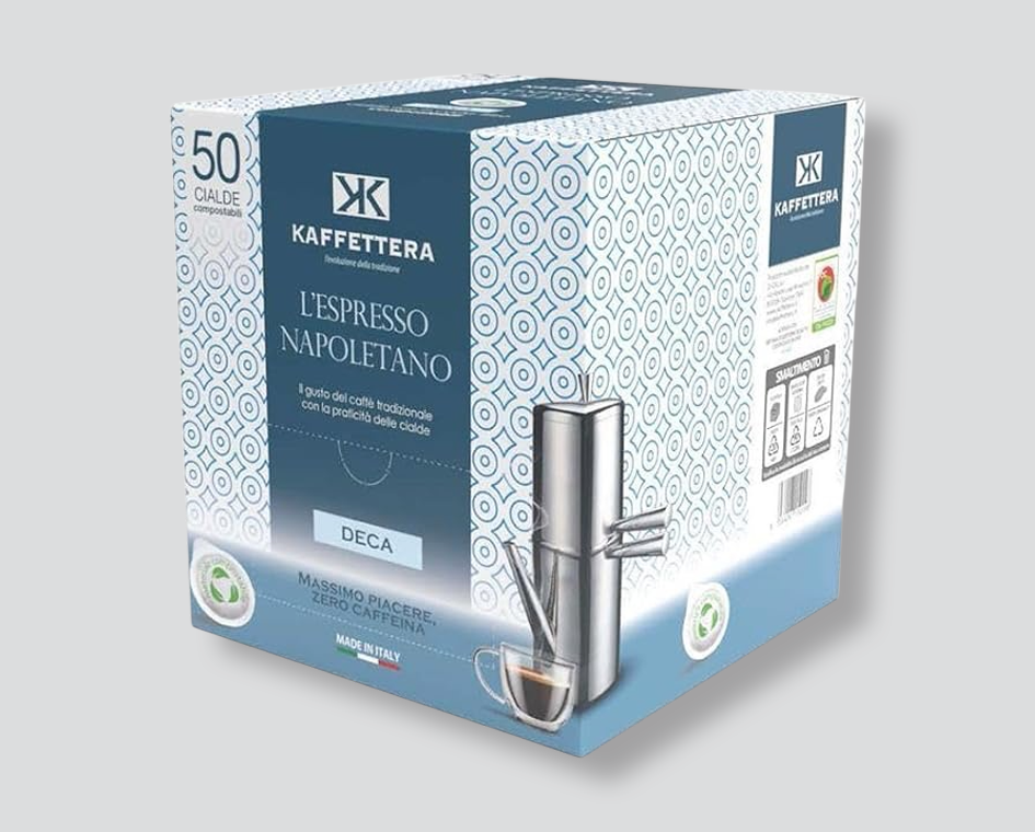 Caffè decaffeinato
KAFFETTERA Deca
Cialde E.S.E.
Caffè in cialde
Espresso senza caffeina
Confezione da 50 cialde
Cialde monodose
Caffè leggero
Caffè aroma equilibrato
Caffè deca compatibile E.S.E.
