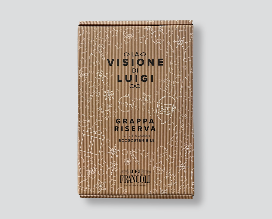 grappa la visione di luigi
grappa riserva
grappa invecchiata
box con bicchieri
distillato premium
grappa da meditazione
idea regalo grappa
grappa affinata in legno