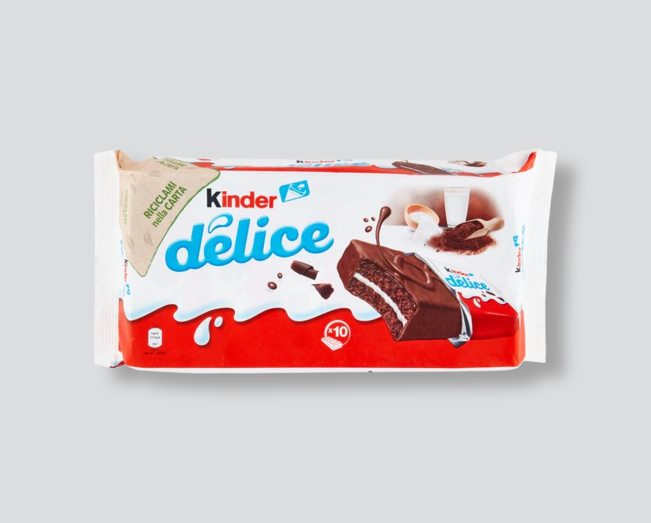 Kinder Délice
merendina al cacao
tortina al latte
T10 14 pezzi
snack Kinder
merenda morbida
dolce al cioccolato