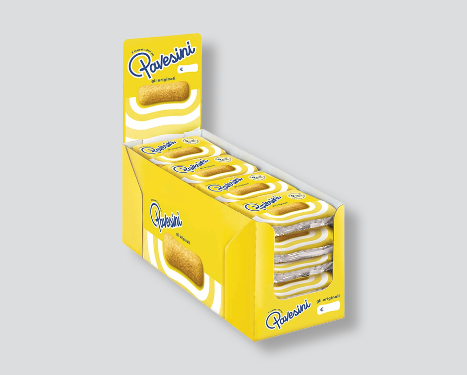 Pavesini
Biscotto leggero
Snack dolce
Prodotto per bar
Biscotto per vending
Merenda confezionata
Pausa leggera
Biscotto fragrante
Food Service dolce
Snack monoporzione
Biscotto da colazione
Biscotto classico italiano