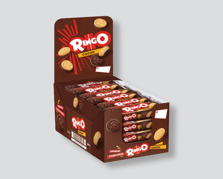 Ringo Cacao
Biscotto farcito cacao
Snack dolce al cioccolato
Prodotto per bar
Biscotto per vending
Merenda confezionata
Pausa dolce
Food Service snack
Ringo professionale
Biscotto con crema al cacao
Snack monoporzione