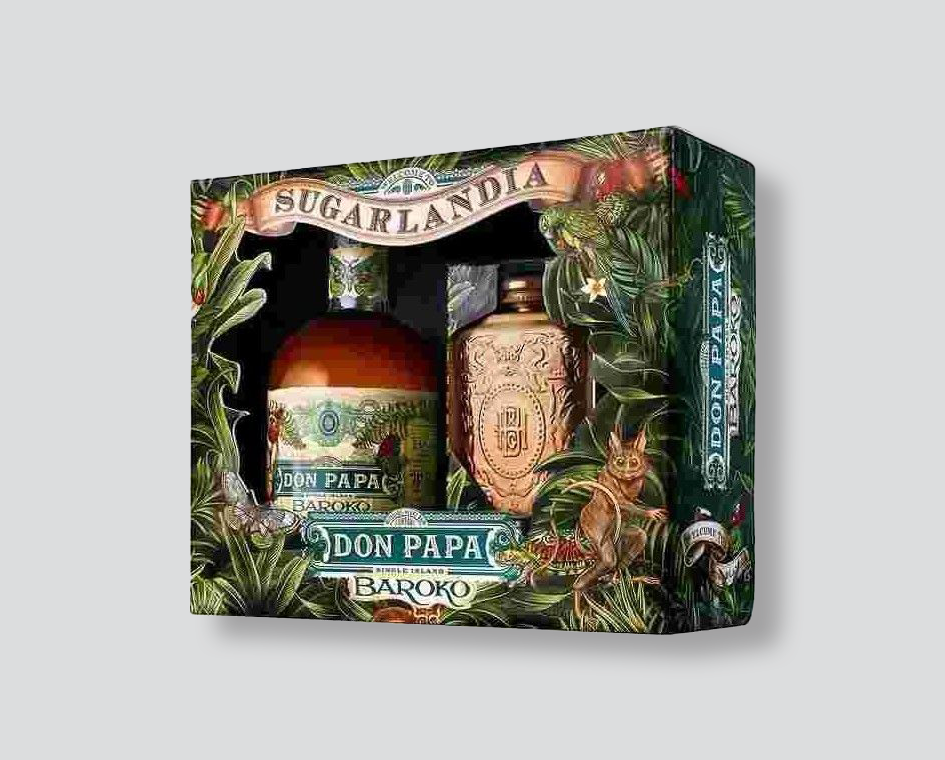 rum don papa baroko
don papa rum filippino
rum con fiaschetta
rum premium regalo
bottiglia rum ambrato
rum speziato dolce
confezione regalo rum