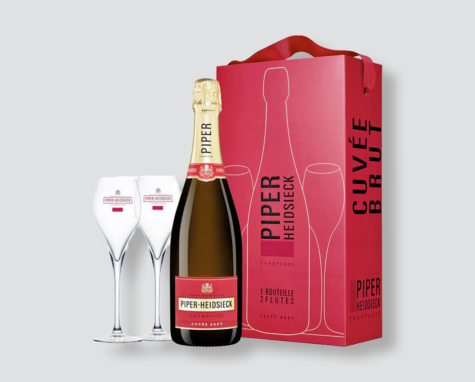 Champagne AOC Cuvée Brut + 2 Flutes Bicchieri - Piper Heidsieck