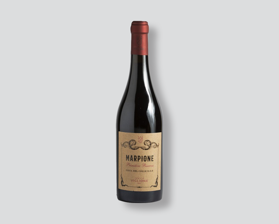 Marpione Primitivo Riserva
Tenuta Viglione
Gioia del Colle DOP
vino rosso pugliese
Primitivo Riserva
vino corposo
vino italiano
bottiglia di vino
vini DOP Puglia
Primitivo Tenuta Viglione